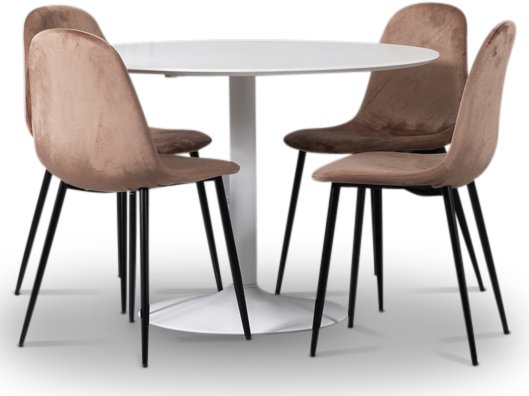 Seat spisegruppe, rundt spisebord med 4 stk Carisma fljlstole - Hvid / koral