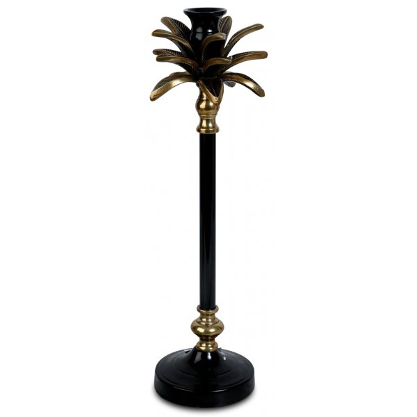 Lysestage palme H40cm - Guld/Sort