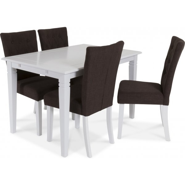 Sandhamn spisegruppe 120 cm bord med 4 Crocket stole i brunt stof