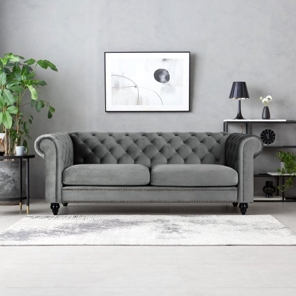 Chesterfield Royal 3-personers sofa - Gr fljl. + Tekstilrensning til mbler