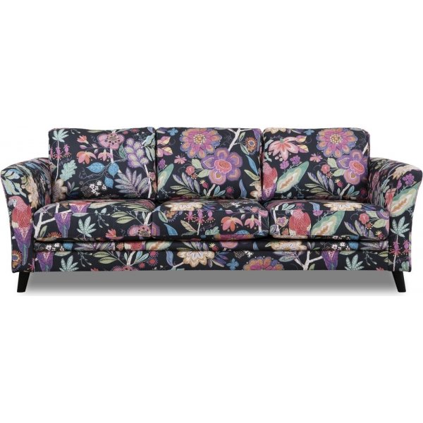 Eker 3-personers sofa i blomstret stof - Eden Parrot Black
