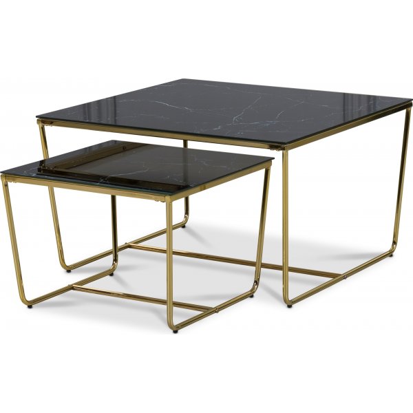 Stella bordst - Sort marmoreret glas / Messingfarvet underdel