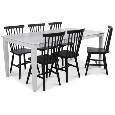 Mellby spisegruppe 180 cm bord med 6 sorte Karl Pinnstolar