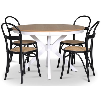 Tromsö spisebordssæt; rundt spisebord Hvid / Eg med 4 stk. Danderyd No.16 spisebordsstole Sort