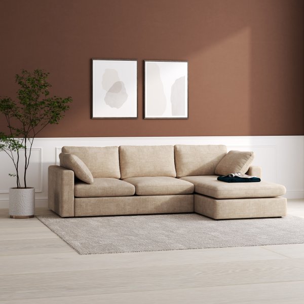Moby mrk beige divansofa 296 cm - Vendbar divansofa med pocketfjedre + Mbelfdder